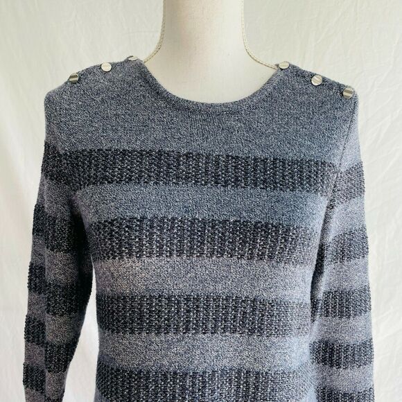 J. McLaughlin Randy Stripe Sweater Knit Scoop Neck Long Sleeve Metallic Blue S - Picture 2 of 10